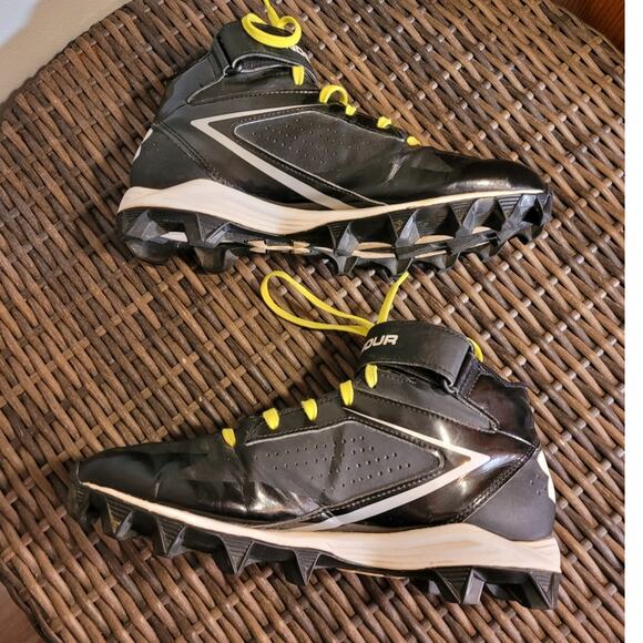 Under Armour Men Armourbound Football Cleats Size 8.5 Black Neon Yellow High Top - Picture 6 of 9